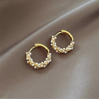 2025 Korean New Simple Temperament Circle Pearl Earrings Fashion Small Versatile Earrings  Jewelry